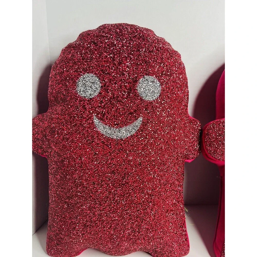 Rhinestone Ghost Throw Pillow Hot Pink Smiling Sparkles Halloween Decor Set Of 2